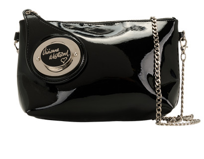 Turnlock Crossbody, &pound;70, Handbags, Black, Patent Leather, Front view